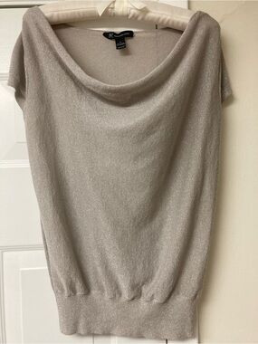 INC Shimmery Taupe Cowl-Neck Short Sleeve Top INC International Concepts sz M